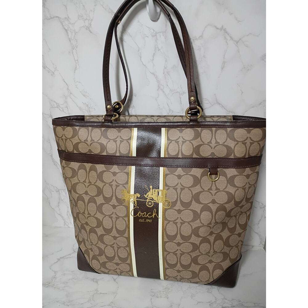 COACH 2008 Heritage Striped Monogram Tote Bag w/ Tattersall Interior - EUC